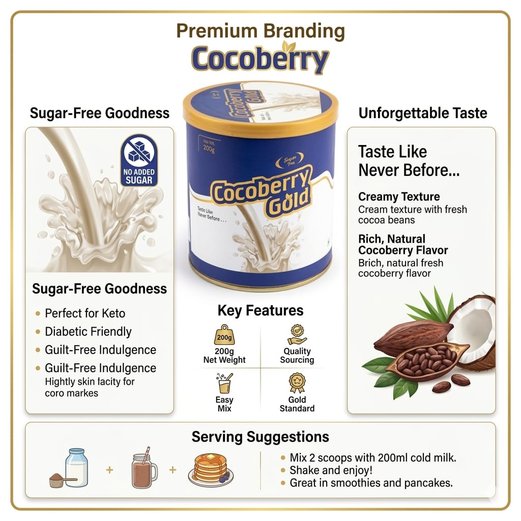 Cocoberry Gold Sugar Free Protein Powder - 200g | Soya & Whey Protein Isolate | 26+ Essential Vitamins & Minerals | Diabetic Friendly Nutraceutical Drin