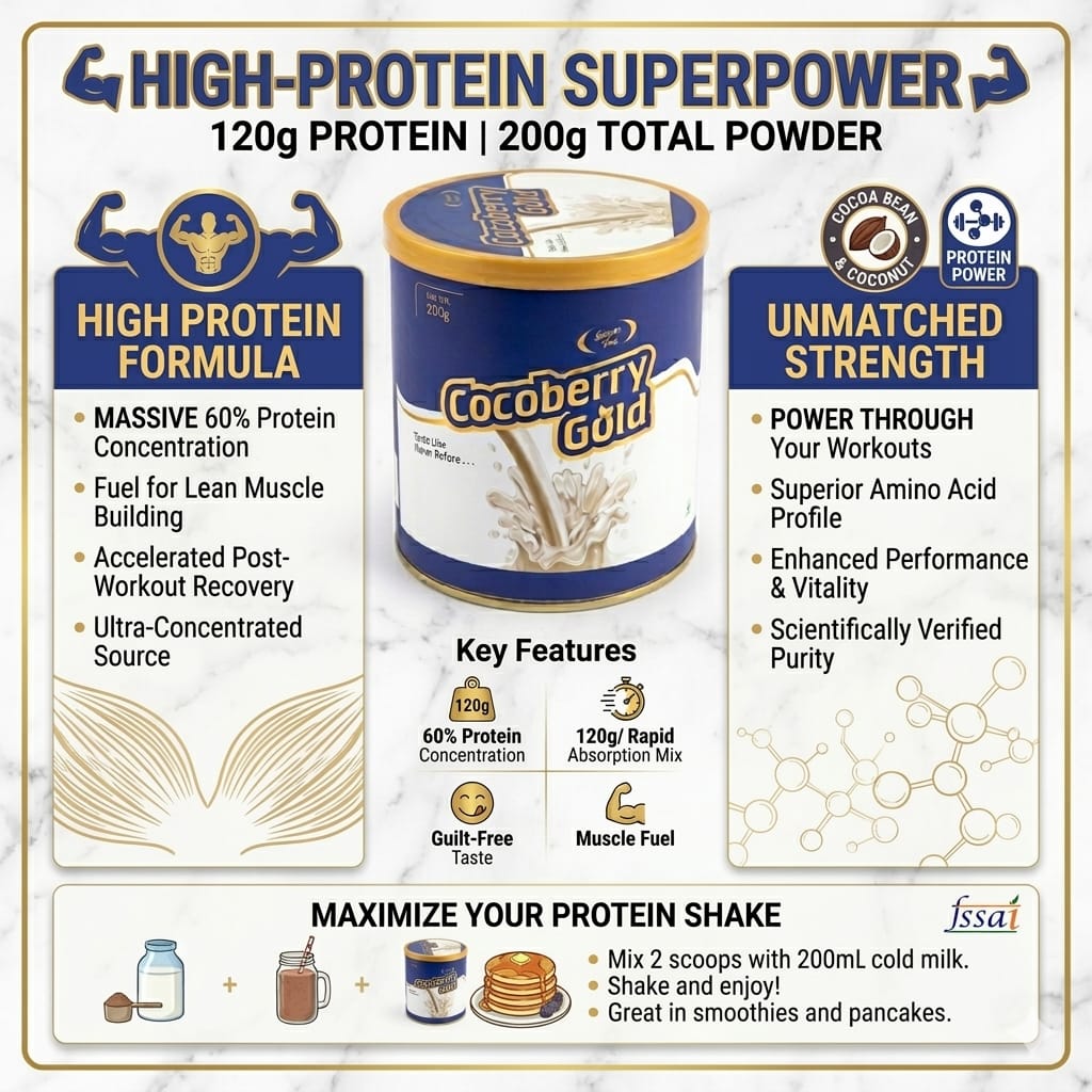 Cocoberry Gold Sugar Free Protein Powder - 200g | Soya & Whey Protein Isolate | 26+ Essential Vitamins & Minerals | Diabetic Friendly Nutraceutical Drin
