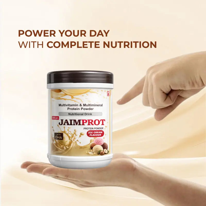 Jaimprot Protein Powder – Multivitamin & Multimineral Nutritional Drink with DHA | Ice Cream Flavour | 200g