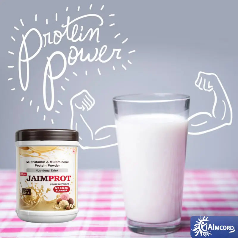 Jaimprot Protein Powder – Multivitamin & Multimineral Nutritional Drink with DHA | Ice Cream Flavour | 200g