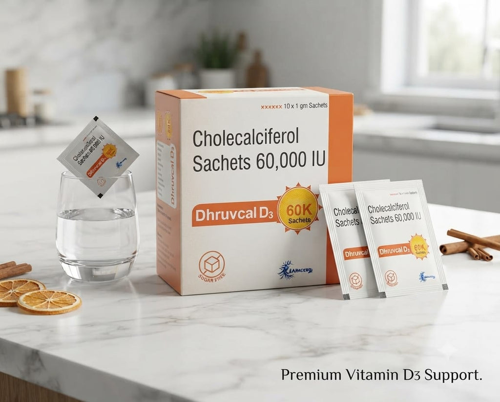 Dhruvcal D3 60K Sachets | Vitamin D3 60,000 IU – Sugar-Free (20 Sachets)